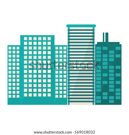 blue buildings and city scene line sticker, vector illustration