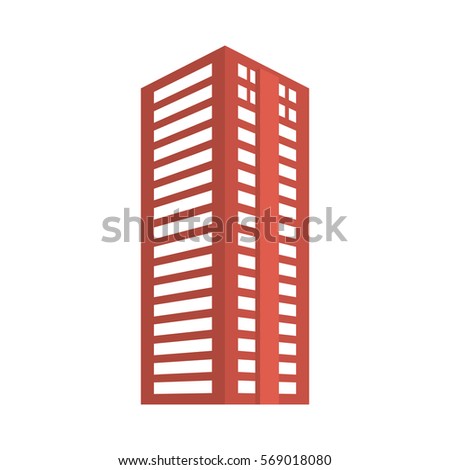 Red city building line sticker image icon, vector illustration