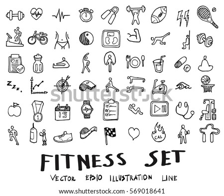Doodle sketch fitness icons Illustration Royalty-Free Stock Photo #569018641