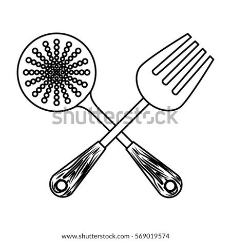figure skimmer with big fork tools, vector illustration