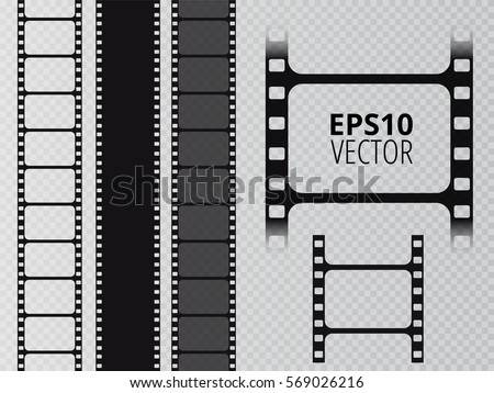 Set of vector film strip isolated on transparent background.  Royalty-Free Stock Photo #569026216