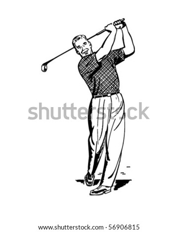 Golfer 2 - Teeing Off - Retro Clip Art