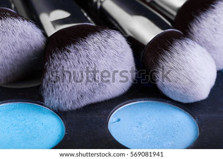 Eye shadow palette in natural colors and makeup brushes