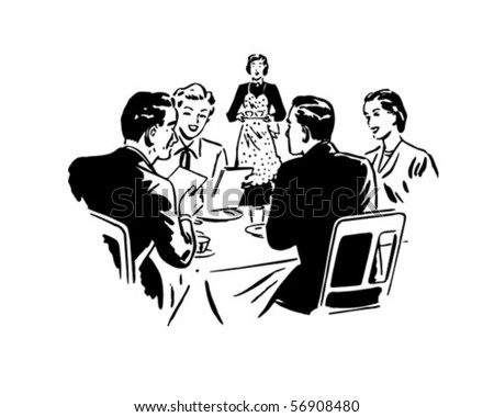 Two Couples Dining - Retro Clip Art