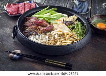 Sukiyaki in traditional Cast Iron Put