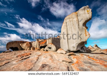 Remarkable rocks with blue and white sky, impressive landmark on Kangaroo Island, South Australia