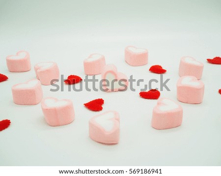 Heart shape of marshmallows and heart papers for love St valentine day. Sweet Tone Background.