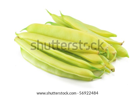 Pile of yellow wax bean pods isolated on the white background