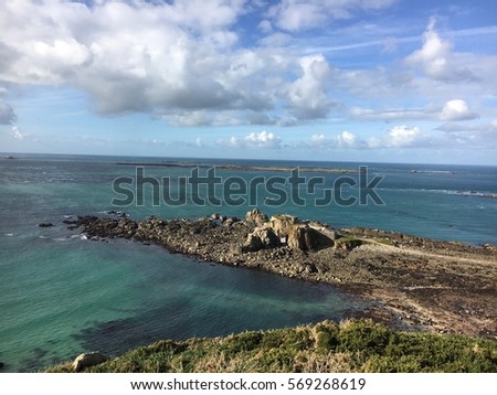 Cliffs overlooking the ocean. Alderney, British Channel Islands, Europe