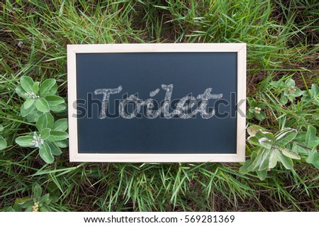 chalkboard in outdoor setting with word in the middle