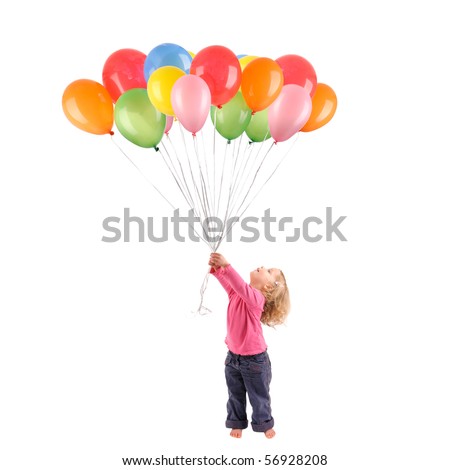 Full isolated studio picture from a little girl with balloons