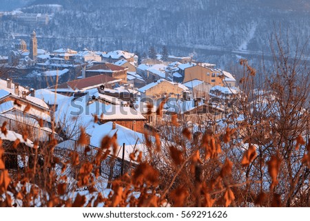 Winter colorful city view. Landscape of the old town in Bulgaria. 