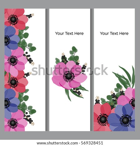 Vector illustration. Floral background with place for your text. Flowers anemones, roses, peony. Invitation Card - wedding, birthday, party, baby shower, Mother's Day, Valentine's Day.