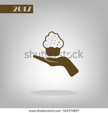 Flat paper cut style icon of cake. Vector illustration