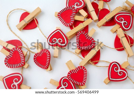Red heart shape wooden pins 