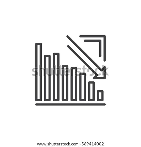Arrow graph going down line icon, outline vector sign, linear pictogram isolated on white. Crisis symbol, logo illustration