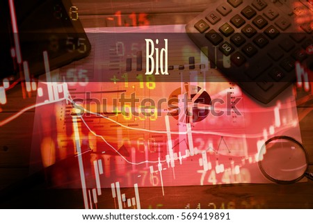 Bid - Hand writing word to represent the meaning of financial word as concept. A word Bid is a part of Investment&Wealth management in stock photo.