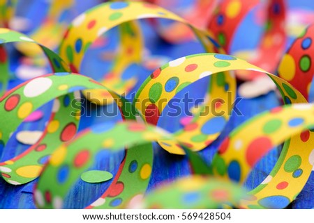 confetti and colorful paper streamer at carnival