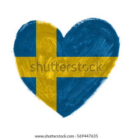 Hand drawn heart with flag of Sweden.