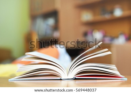 Detailed photo of pages of opened book in interior