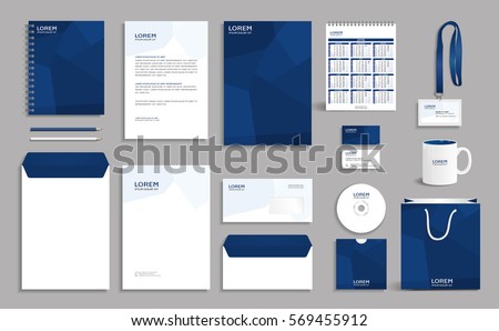 Corporate identity design mock-up with blue abstract polygonal background, eps10 Royalty-Free Stock Photo #569455912