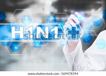 Medical doctor drawing h1n1 on the virtual screen.