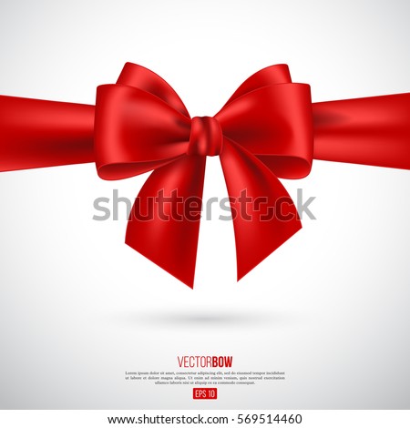 Realistic red bow and ribbon. Element for decoration gifts, greetings, holidays. Vector illustration. EPS 10.