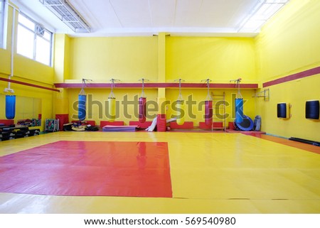 Fitness hall with punching bags  