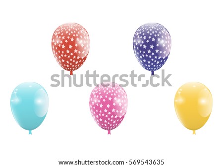 Set of Colorful Balloons Isolated on White Background. Vector Illustration Design for Birthday, Children Party, Baby Shower, Wedding.  