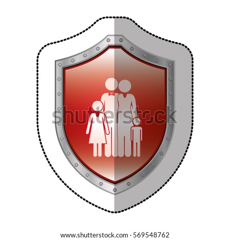 sticker metallic shield with pictogram of family nucleus