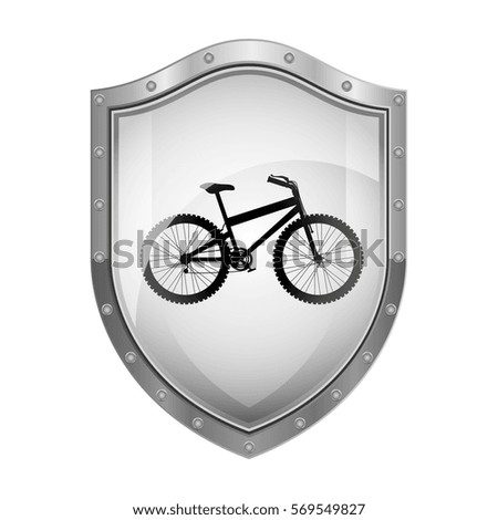 metallic shield with silhouette bicycle and rack