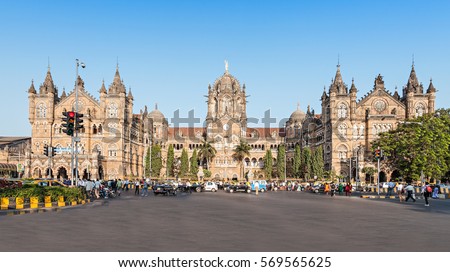 Chhatrapati Shivaji Terminus (CST) is a UNESCO World Heritage Site and an historic railway station in Mumbai, India Royalty-Free Stock Photo #569565625