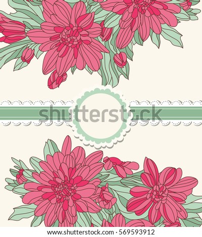 Scrap booking floral vintage template for Happy birthday, Valentine's day, wedding, invitation, greeting card. Vector illustration.