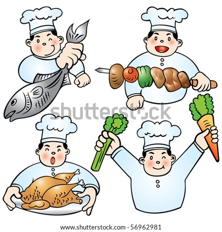 Cute Chef Cooking. These illustrations are in layer and are easy to edit color. All Elements can be used and edited separately.