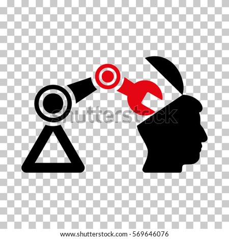 Intensive Red And Black Open Head Surgery Manipulator toolbar pictogram. Vector pictograph style is a flat bicolor symbol on chess transparent background.