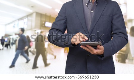 Double exposure of businessman with blur abstract background. use for business background concept