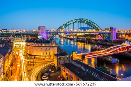 The newcastle Bridge at the evening and blue sky Royalty-Free Stock Photo #569672239