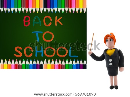colorful wood pencil color frame border background with back to school on chalk board