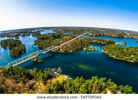 Bridge over water Aerial skyline shot