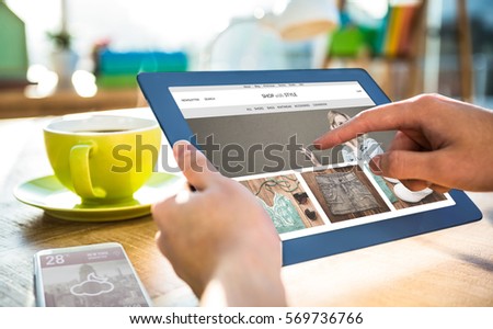 website homepage against cropped image of hipster businessman using tablet