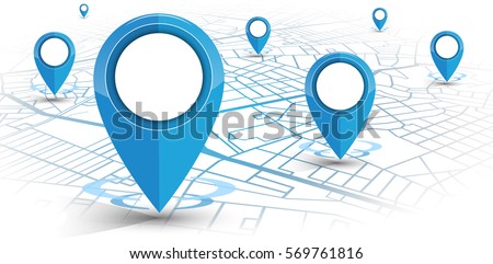GPS.navigator pin blue color mock up with map on white background. vector illustration Royalty-Free Stock Photo #569761816