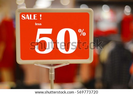 50% off. Sale and discount price sign