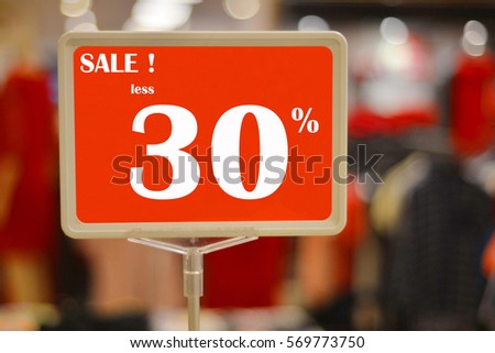 30% off. Sale and discount price sign