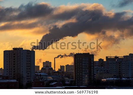 Pollution over Moscow in the frosty morning in Russia, high resolution picture.