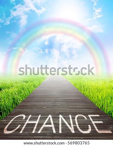 Wooden bridge and landscape background with change words, Business concept photo.