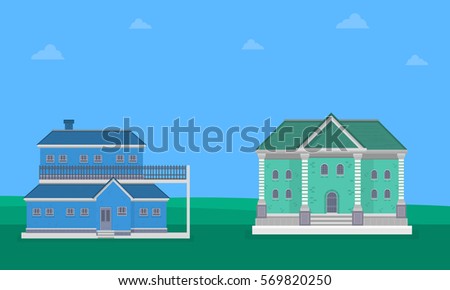Landscape of two house on blue sky vector illustration