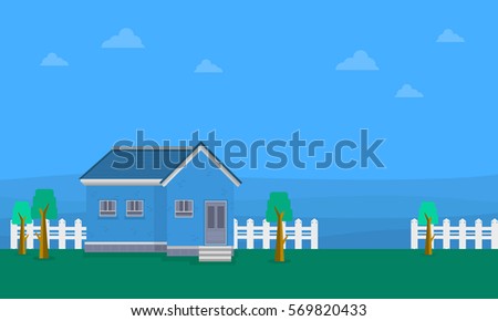 Landscape of house with blue sky backgrounds vector flat