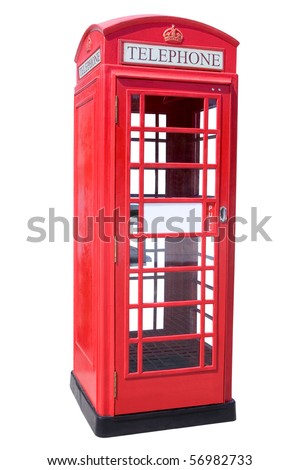 The British red phone booth isolated on white