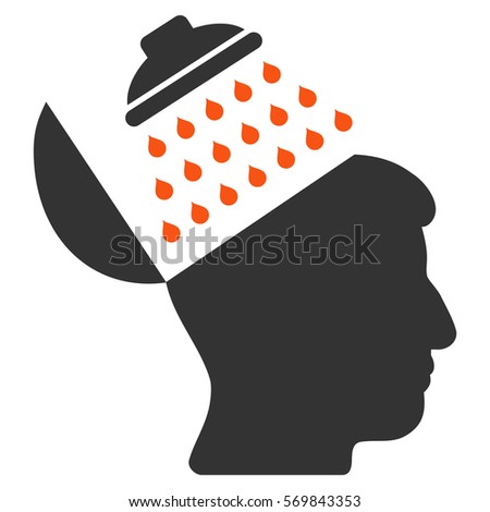 Propaganda Brain Shower glyph icon. Style is flat graphic bicolor symbol, orange and gray colors, white background.