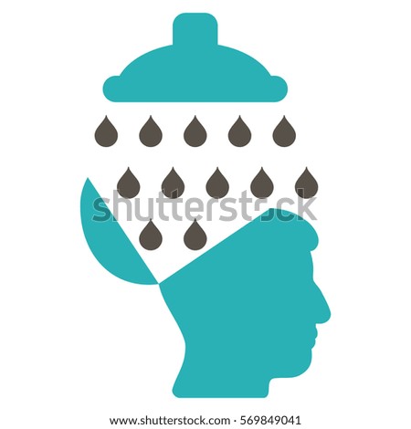 Open Brain Shower glyph pictogram. Style is flat graphic bicolor symbol, grey and cyan colors, white background.